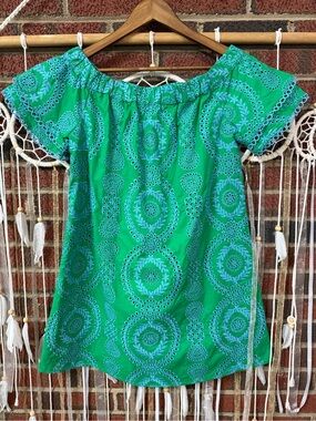 OT Green Off-Shoulder Embroidered Dress